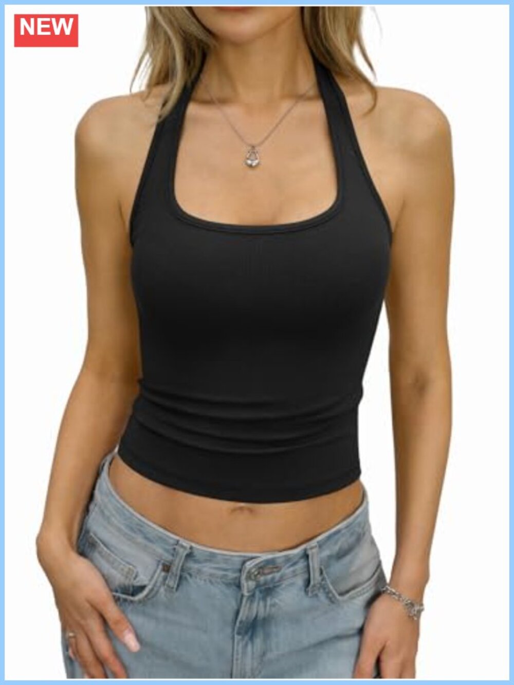 Womens Cotton Ribbed Halter Crop Top Y2K Backless Sleeveless Cami